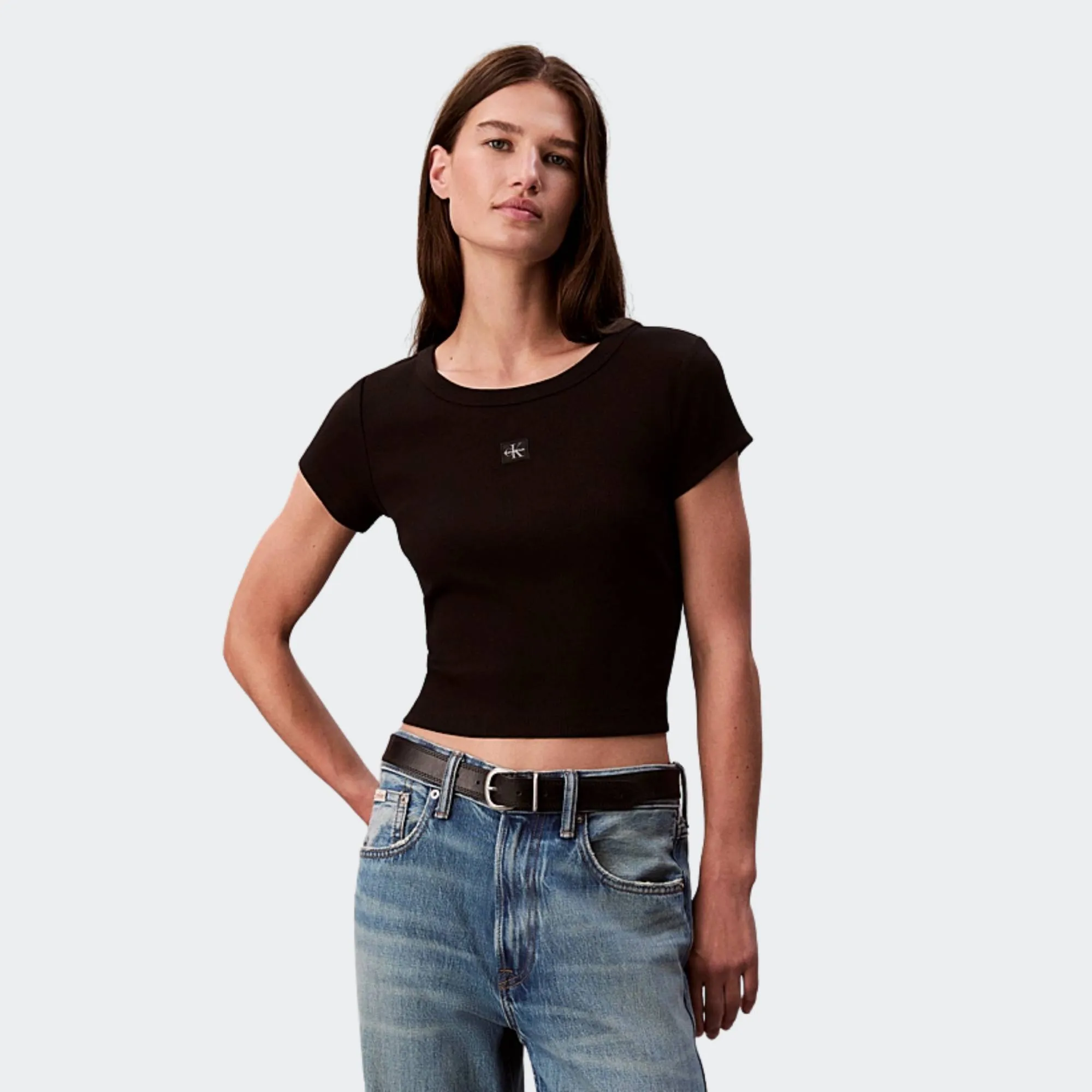 CALVIN KLEIN JEANS WOVEN LABEL 2X2 RIB BABY TEE