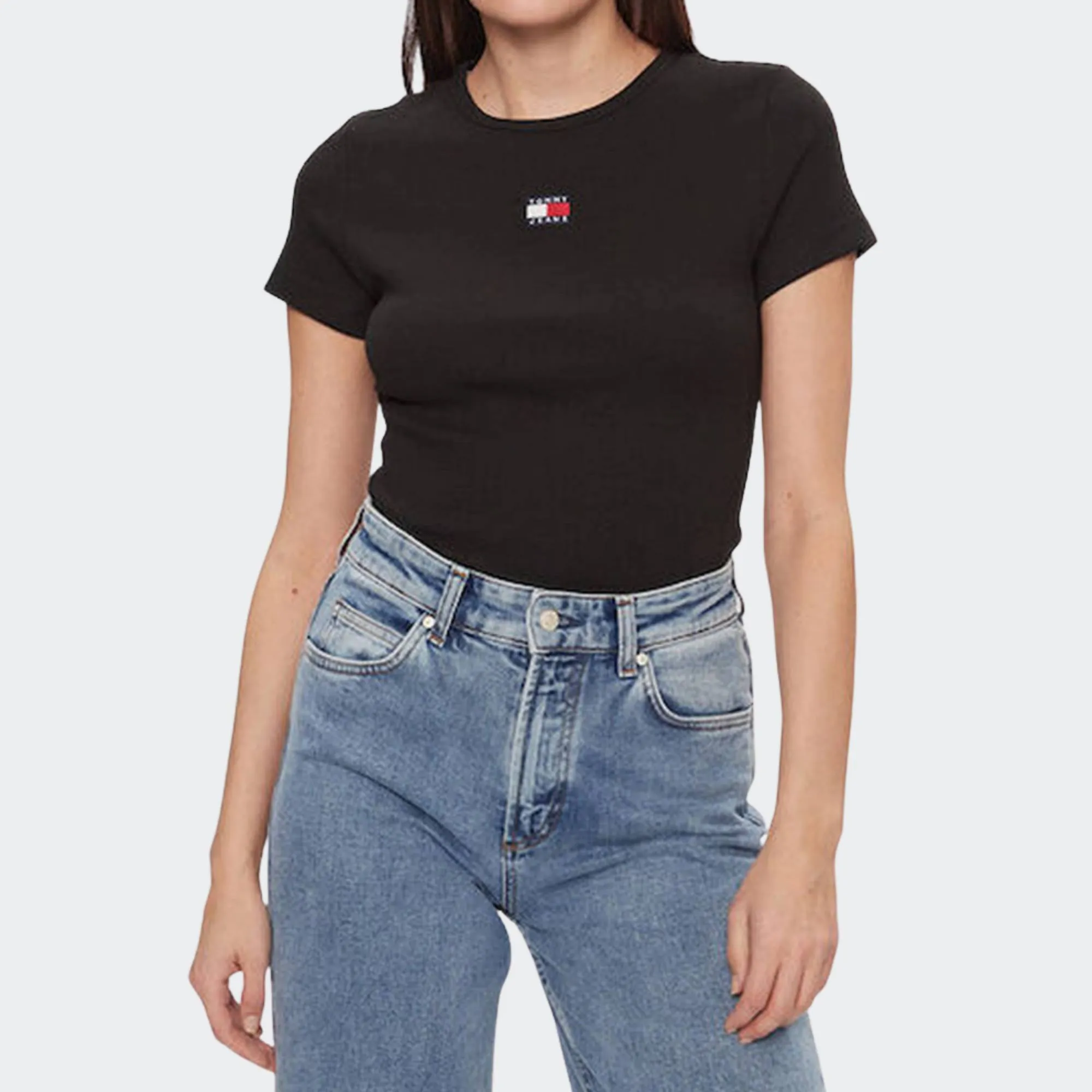 TOMMY JEANS WOMENS SLIM BADGE RIB TEE