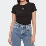TOMMY JEANS WOMENS SLIM BADGE RIB TEE