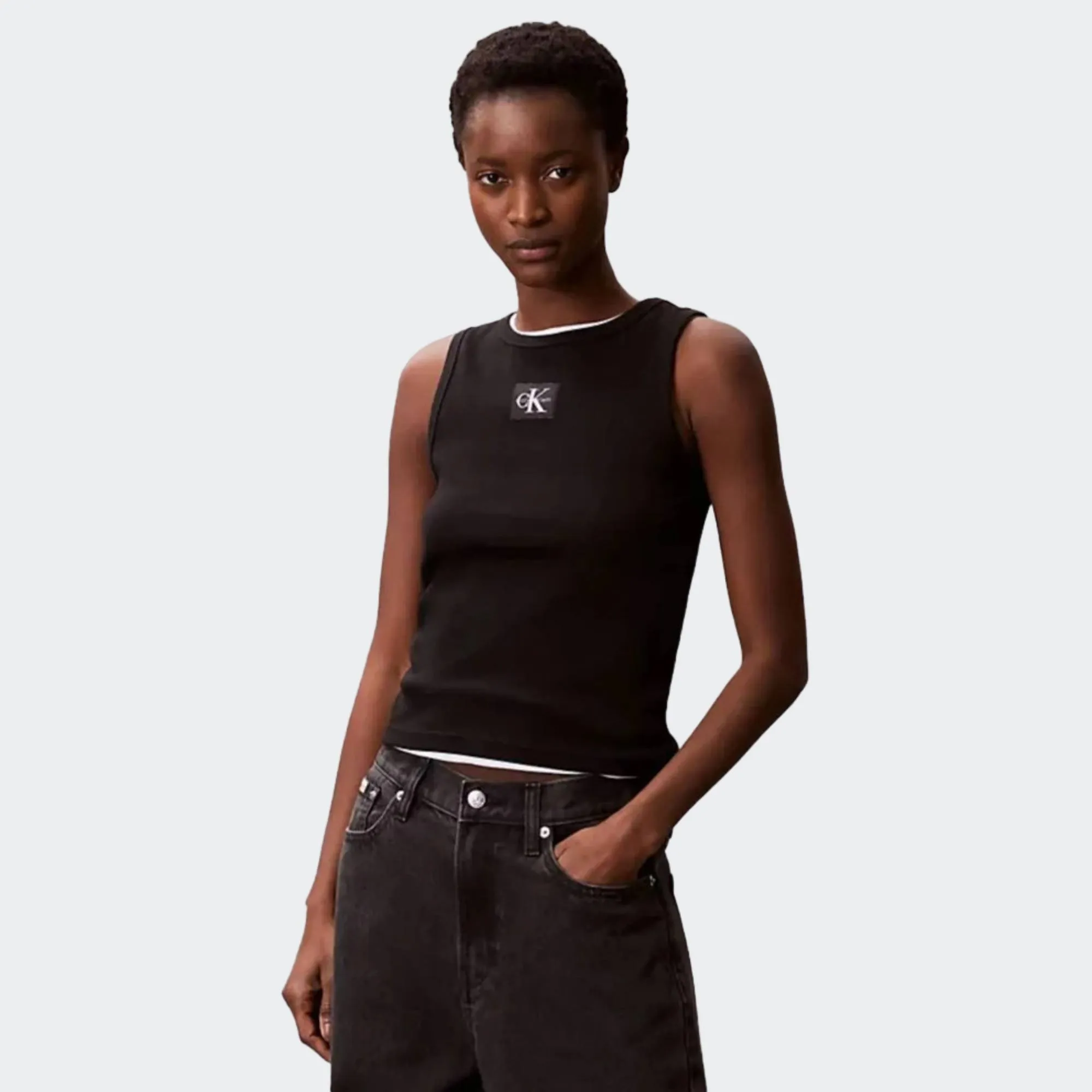 CALVIN KLEIN JEANS WOVEN LABEL 2X2 BABY RIB TANK