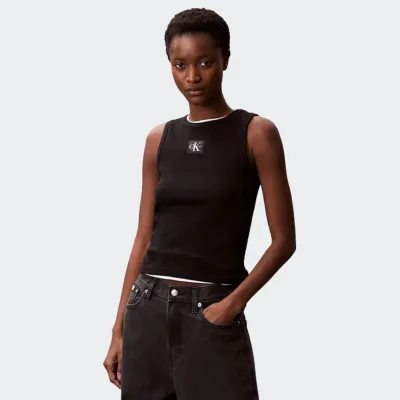 CALVIN KLEIN JEANS WOVEN LABEL 2X2 BABY RIB TANK