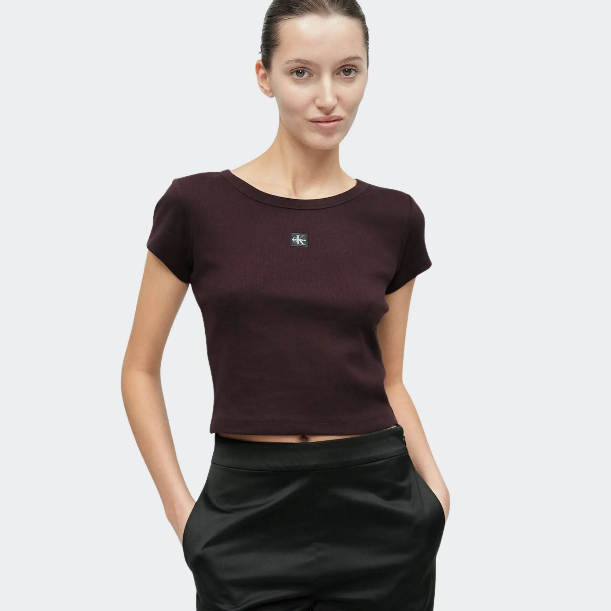 CALVIN KLEIN JEANS WOVEN LABEL 2X2 RIB BABY TEE