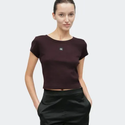 CALVIN KLEIN JEANS WOVEN LABEL 2X2 RIB BABY TEE