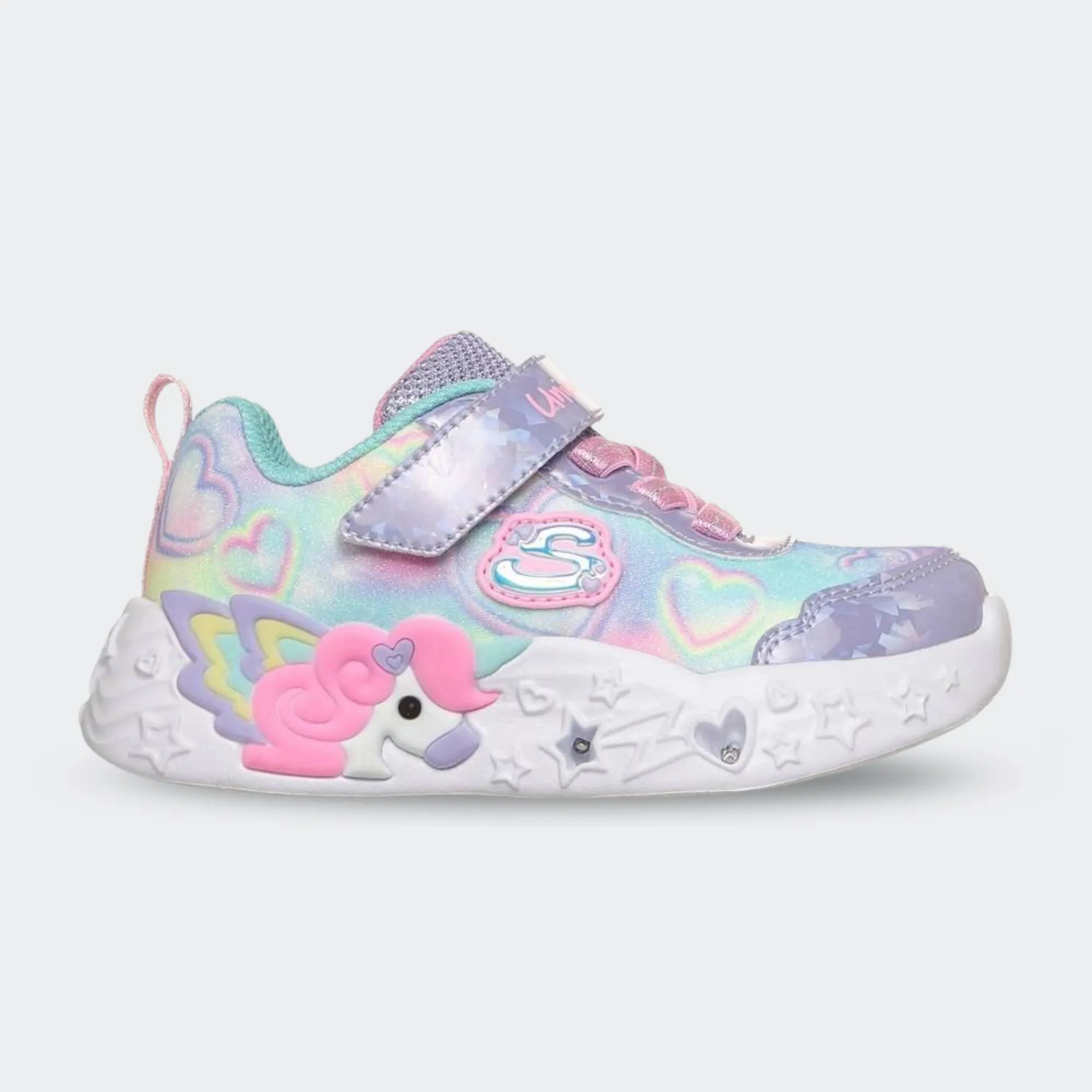 SKECHERS LIGHTED UNICORN WITH MULTI HEART PRINT UPPER