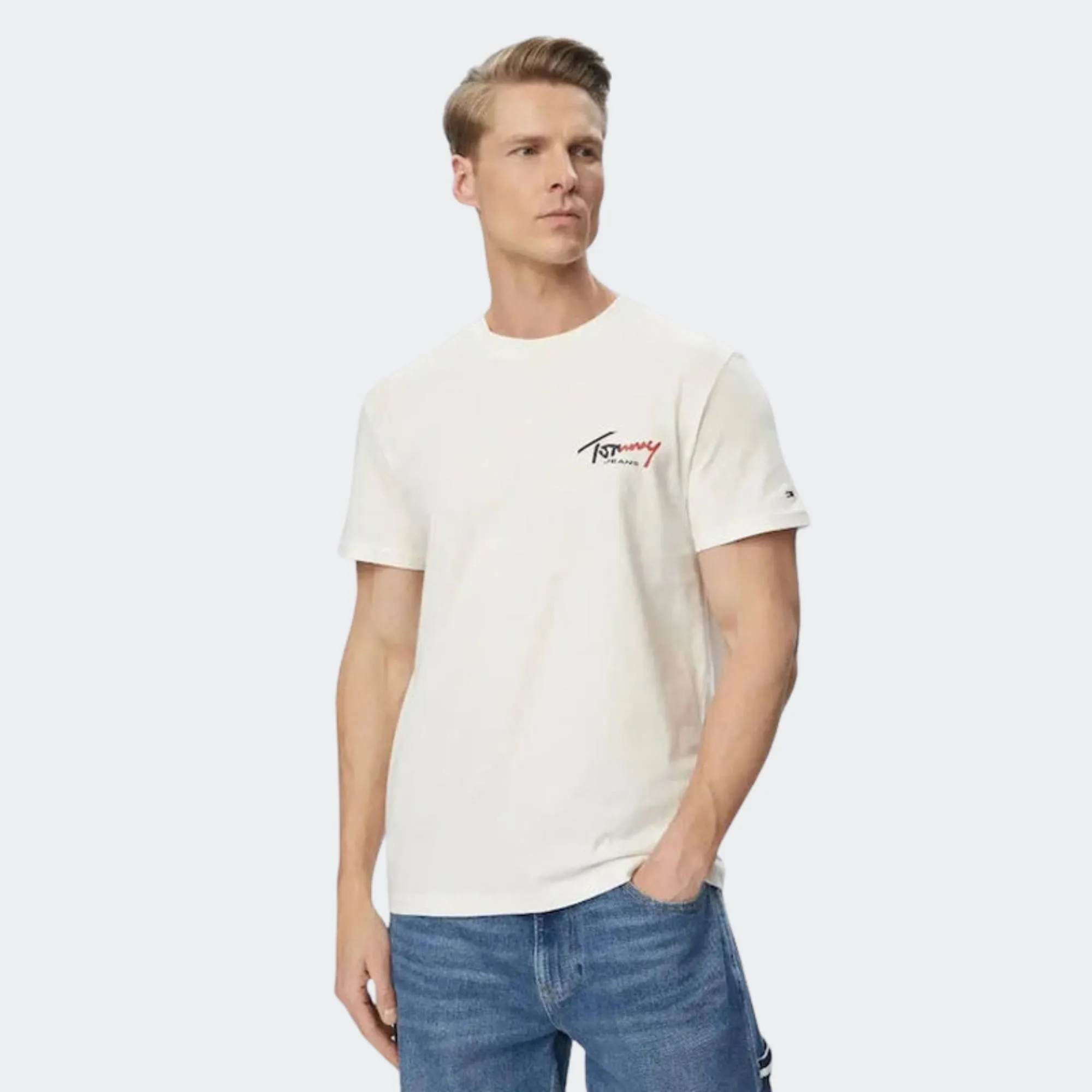 TOMMY JEANS MENS SLIM SIGN CHEST TEE