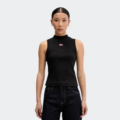 TOMMY JEANS WOMENS SLIM BADGE RIB MOCK TANK
