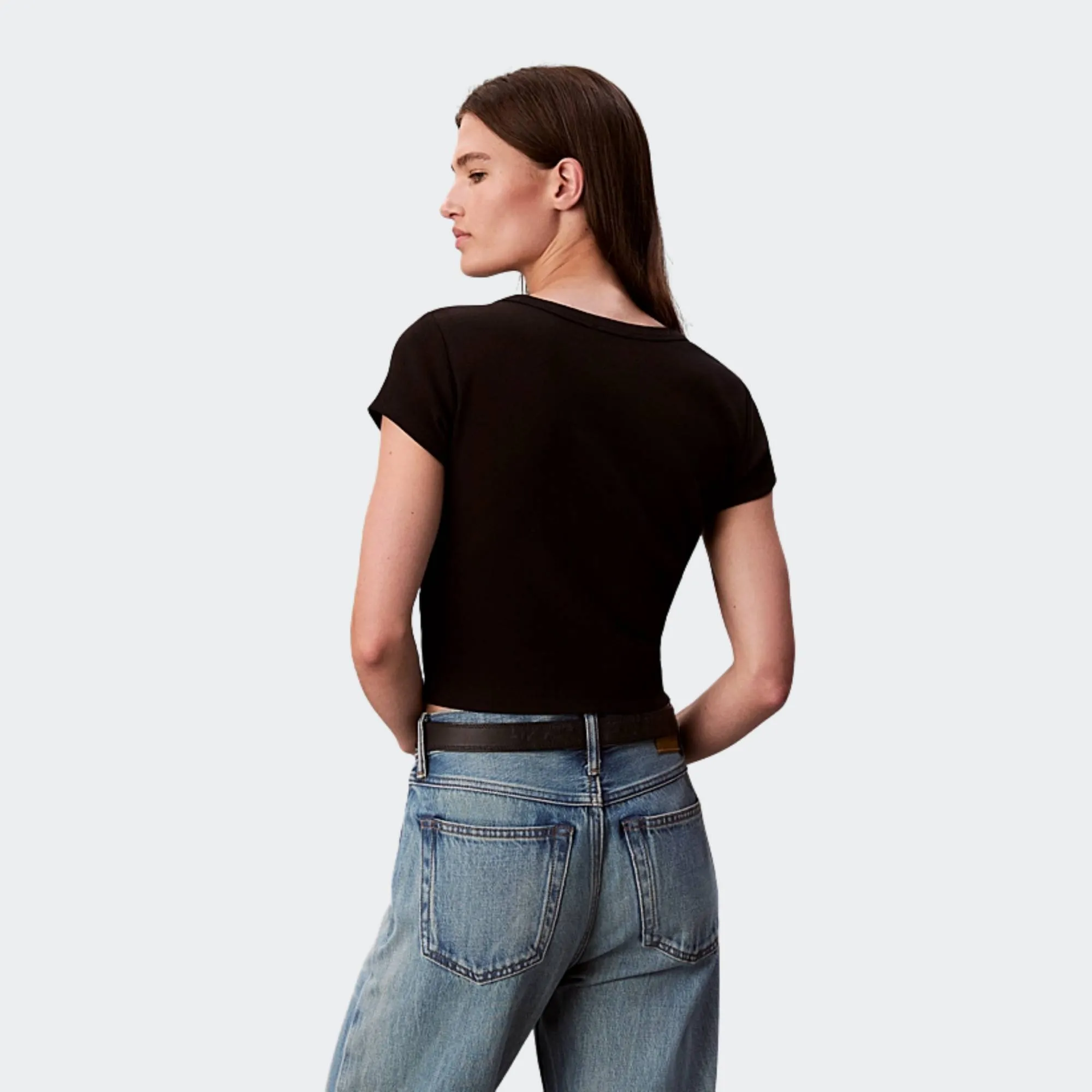 CALVIN KLEIN JEANS WOVEN LABEL 2X2 RIB BABY TEE