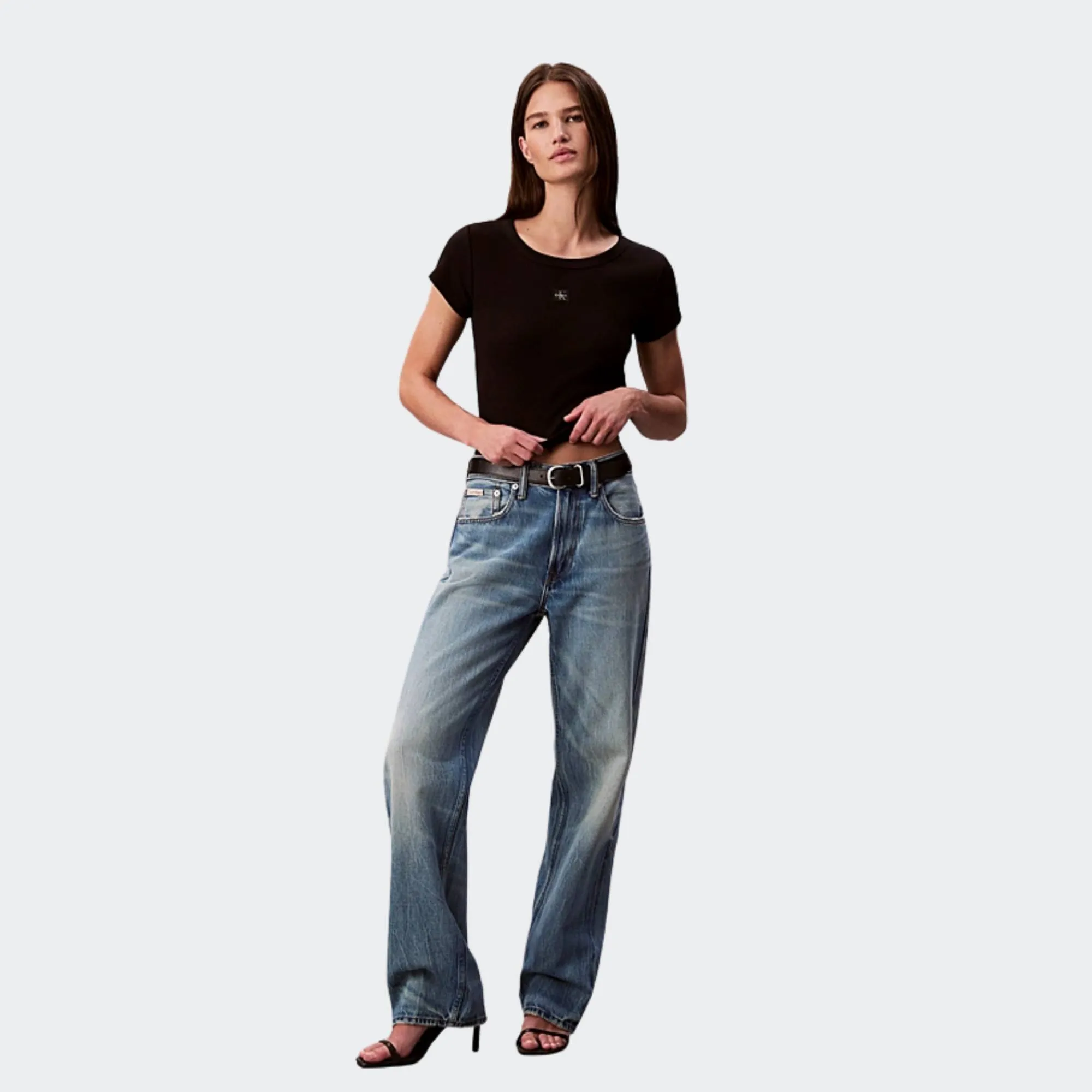 CALVIN KLEIN JEANS WOVEN LABEL 2X2 RIB BABY TEE