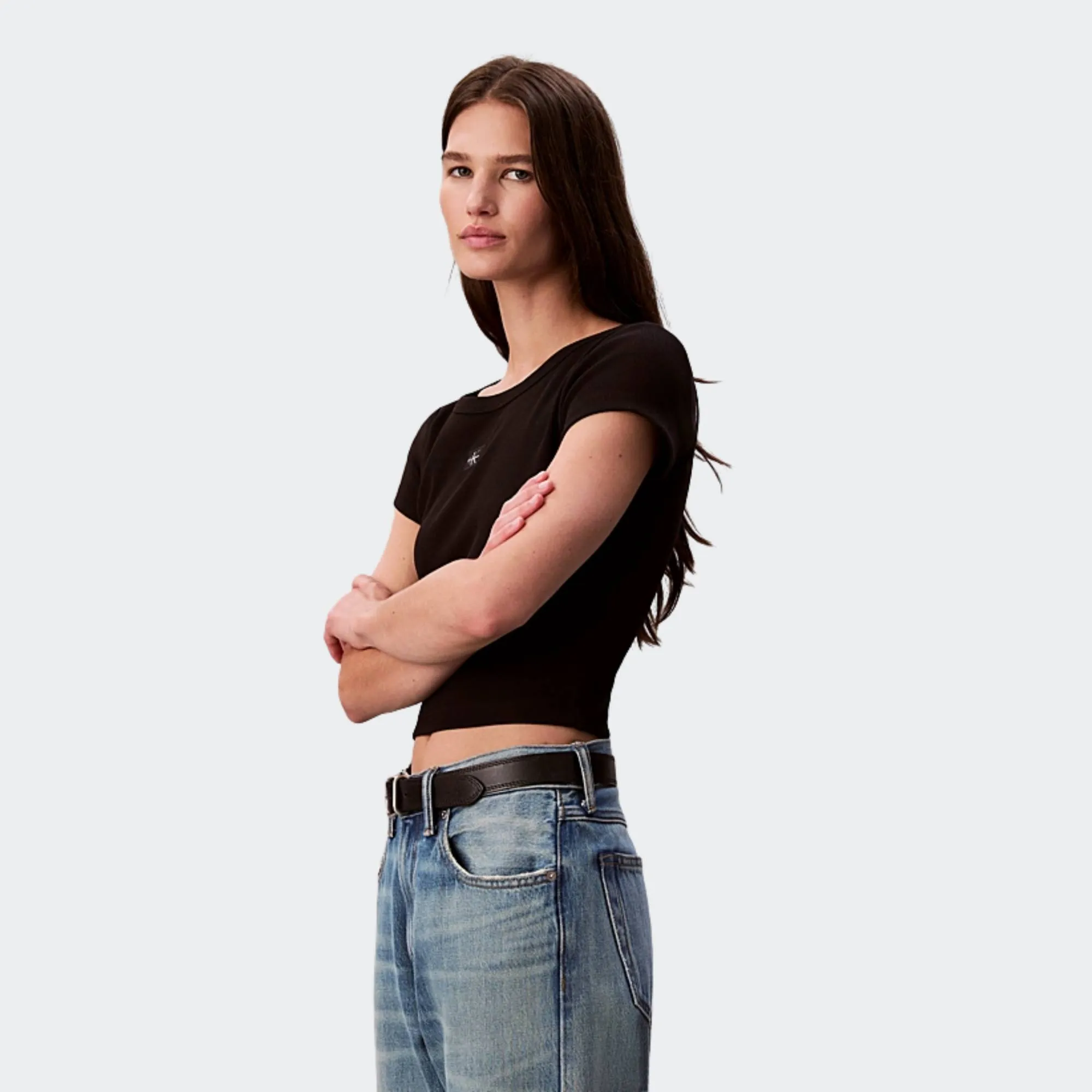 CALVIN KLEIN JEANS WOVEN LABEL 2X2 RIB BABY TEE