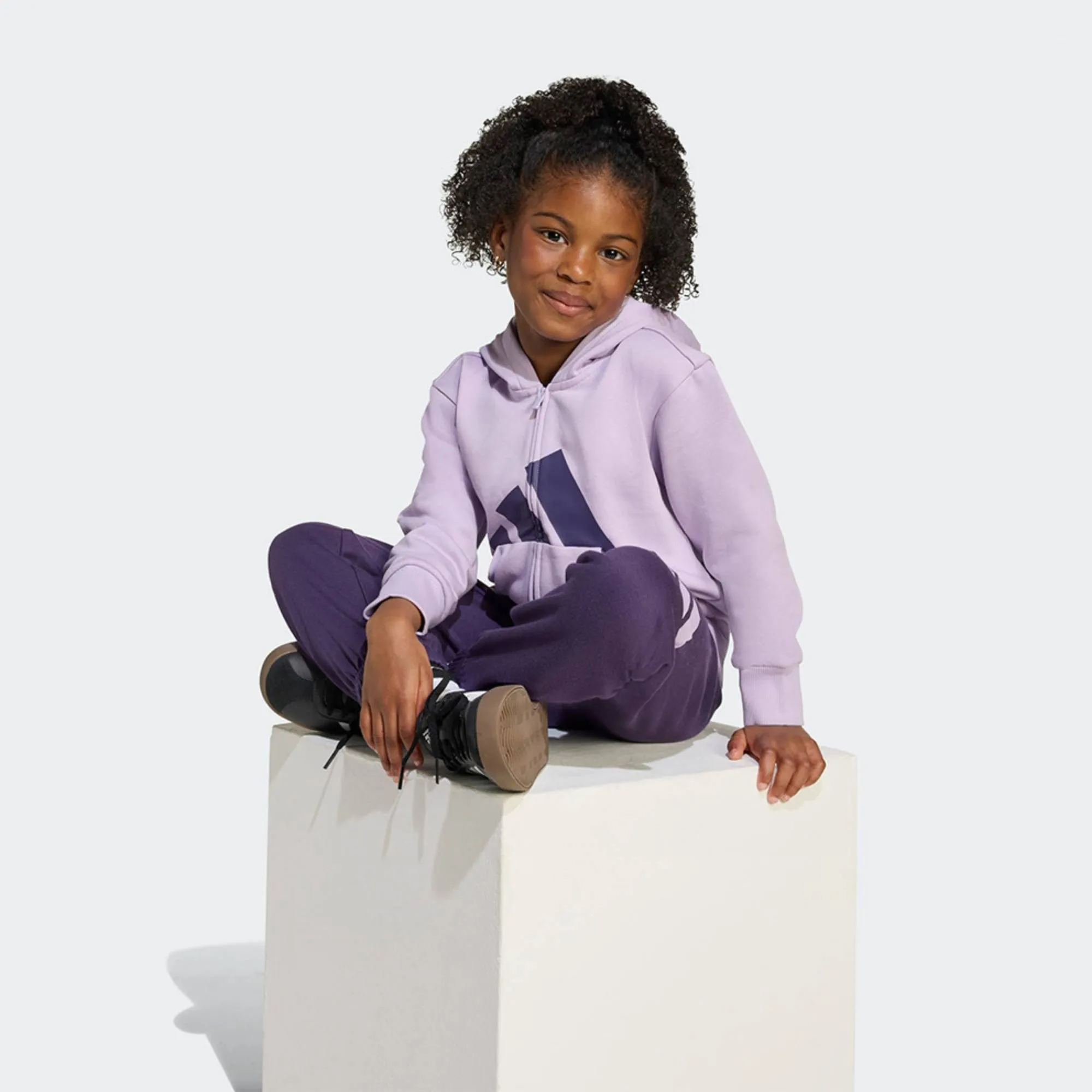 ADIDAS LITTLE GIRLS BIG LOGO FLEECE FULL ZIP TRACKSUIT