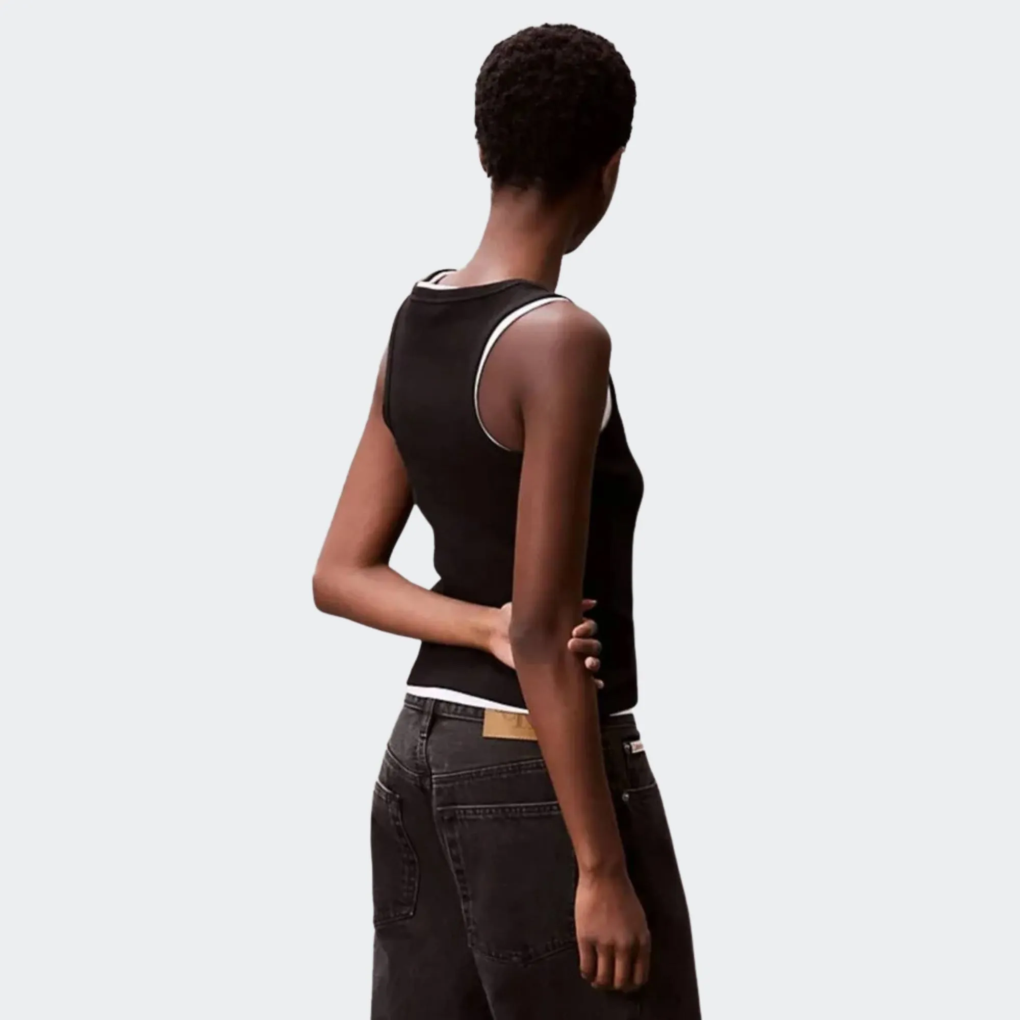 CALVIN KLEIN JEANS WOVEN LABEL 2X2 BABY RIB TANK