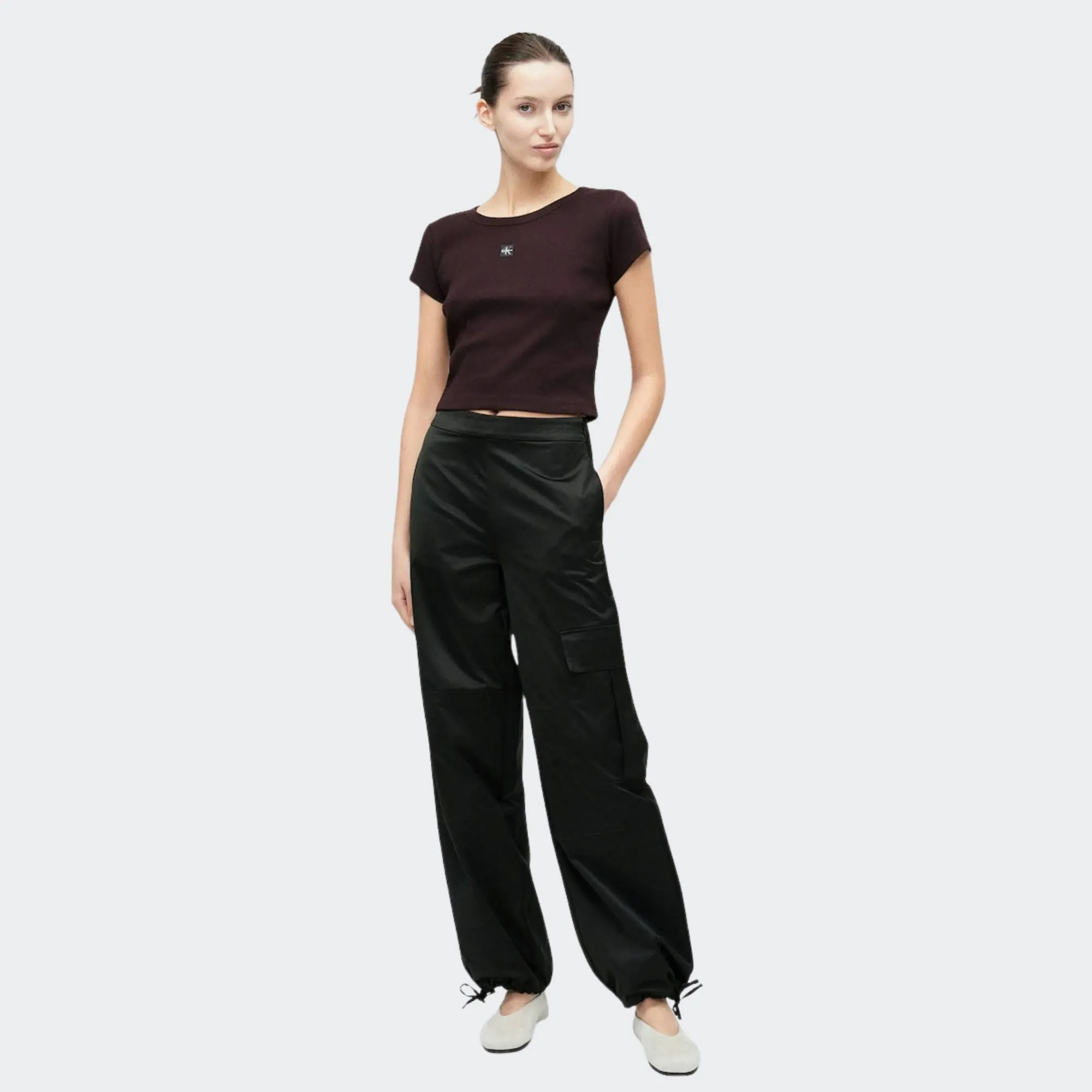 CALVIN KLEIN JEANS WOVEN LABEL 2X2 RIB BABY TEE