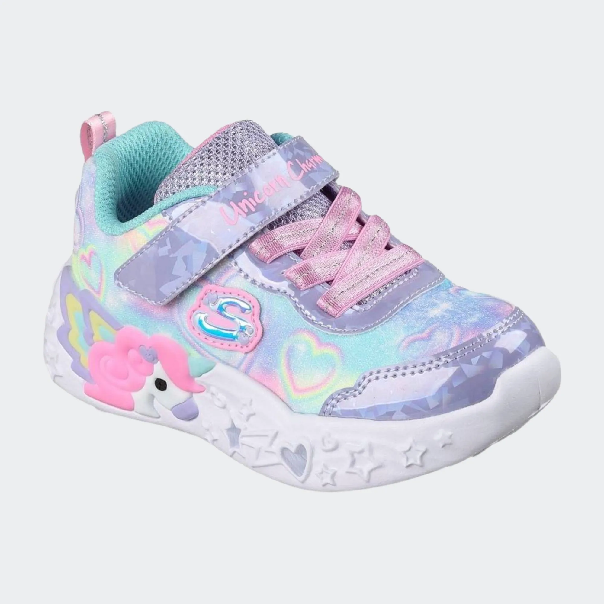 SKECHERS LIGHTED UNICORN WITH MULTI HEART PRINT UPPER