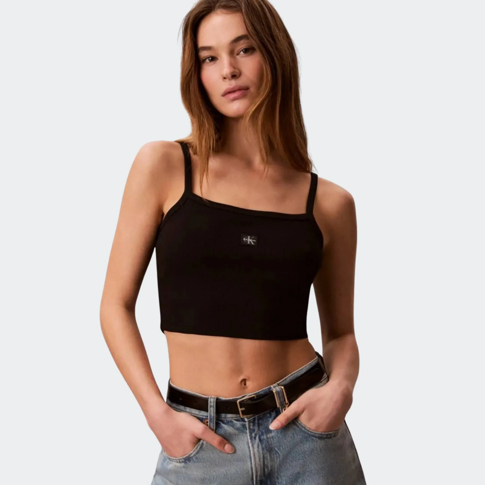 CALVIN KLEIN WOVEN LABEL BABY RIB CROP