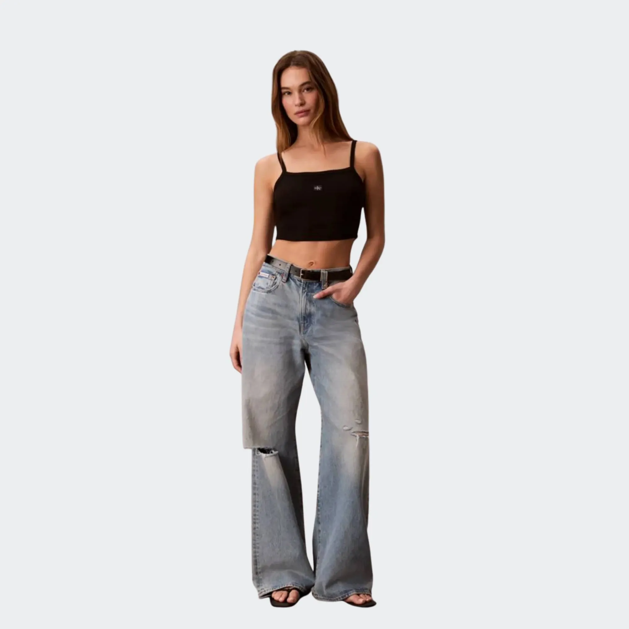 CALVIN KLEIN WOVEN LABEL BABY RIB CROP