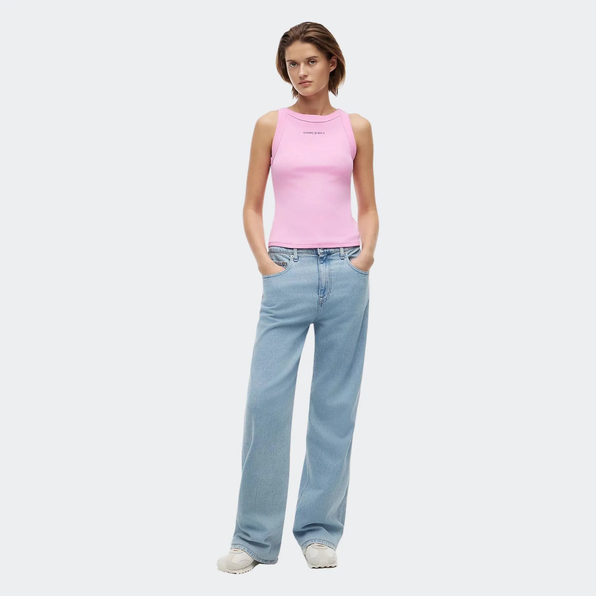 TOMMY JEANS WOMENS SLIM ESSENTIAL LOGO RIB TANK