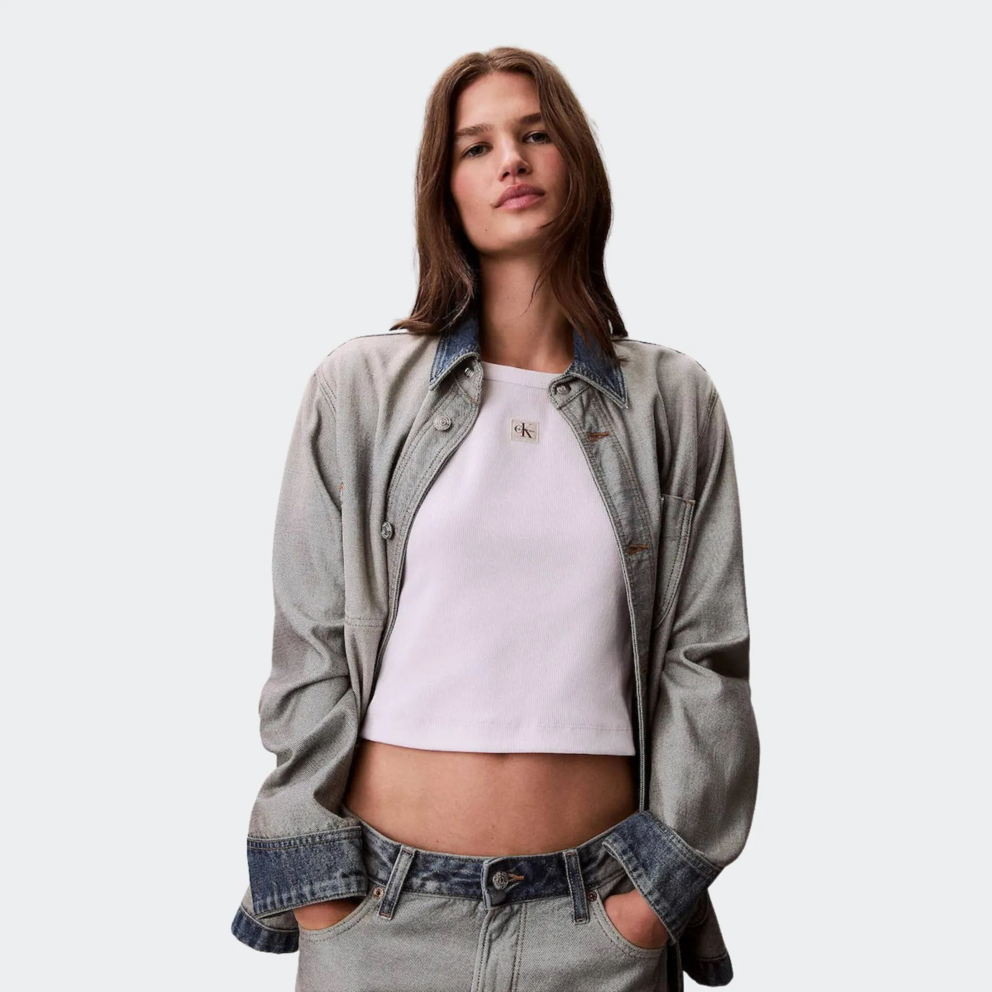 CALVIN KLEIN WOVEN LABEL BABY RIB BABY TEE