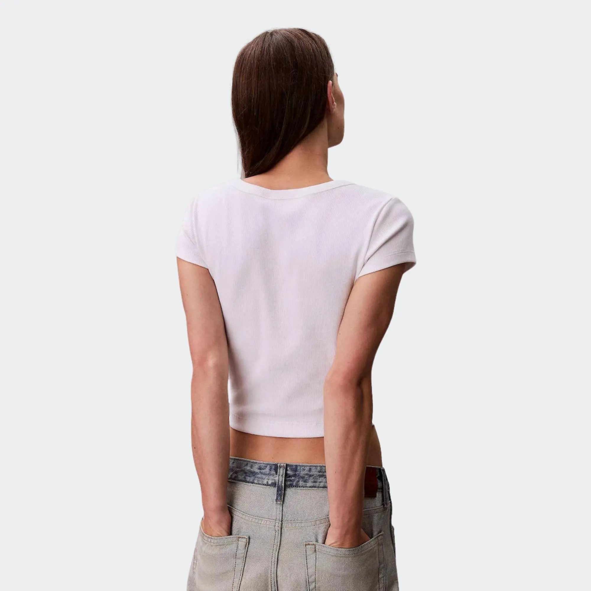 CALVIN KLEIN WOVEN LABEL BABY RIB BABY TEE
