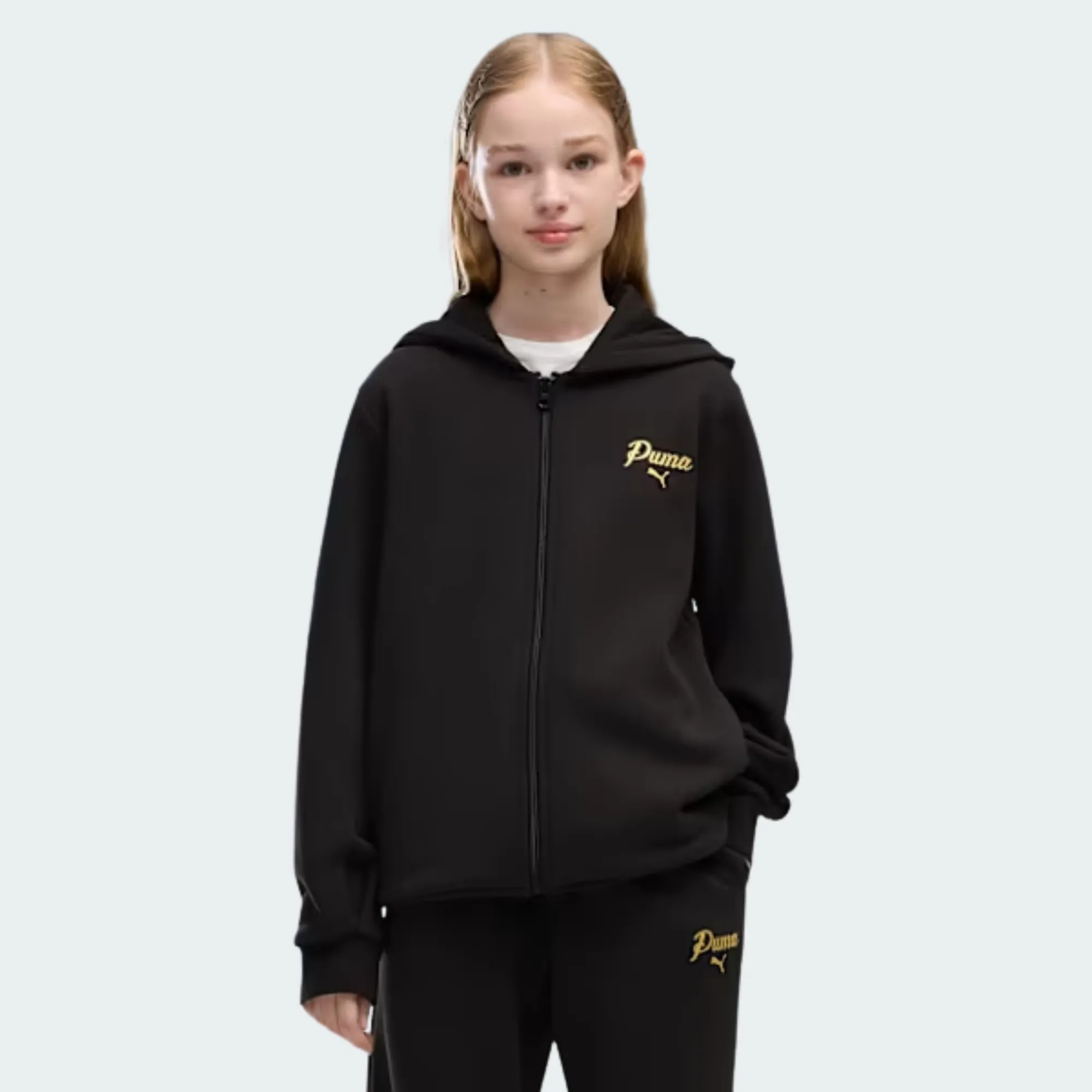 PUMA ESSENTIALS SCRIPT GLITTER FULL-ZIP SWEAT SUIT GIRLS