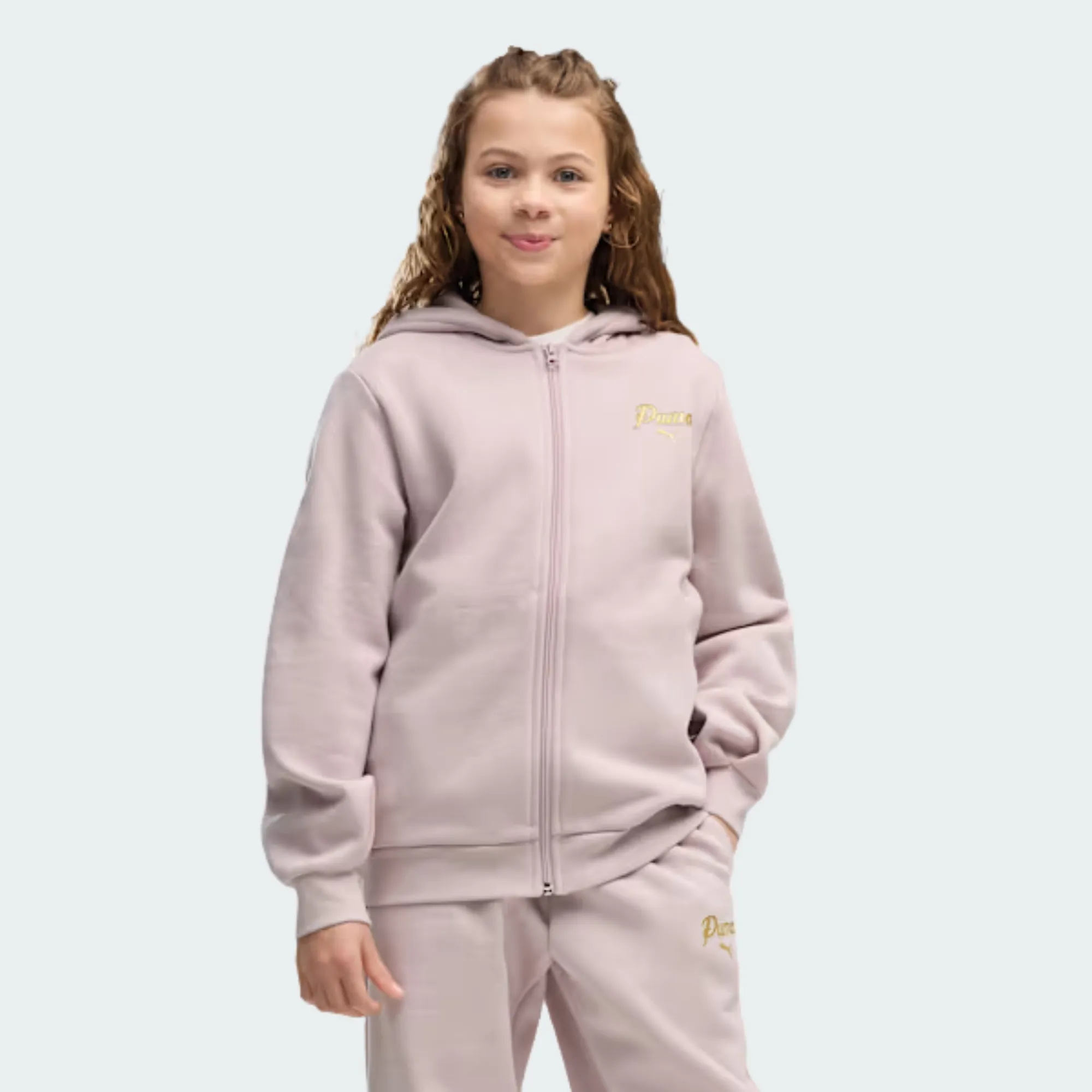 PUMA ESSENTIALS SCRIPT GLITTER FULL-ZIP SWEAT SUIT GIRLS