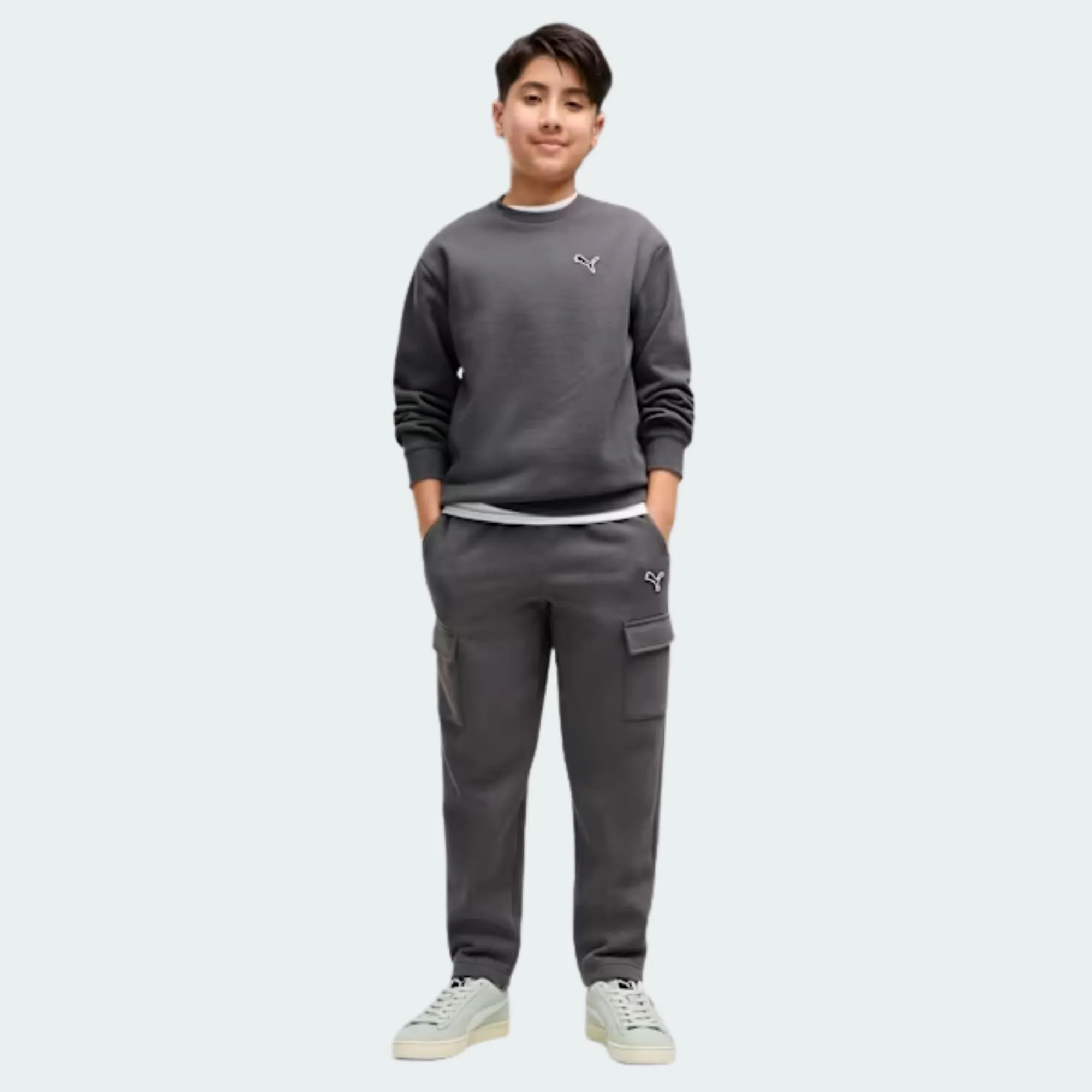 PUMA ESSENTIALS ELEVATED RELAXED CREW AND CARGO PANTS SUIT BOYS