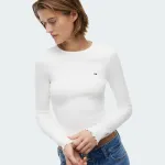 TOMMY JEANS WOMENS SLIM SH LETTUCE EDGE RIB LS