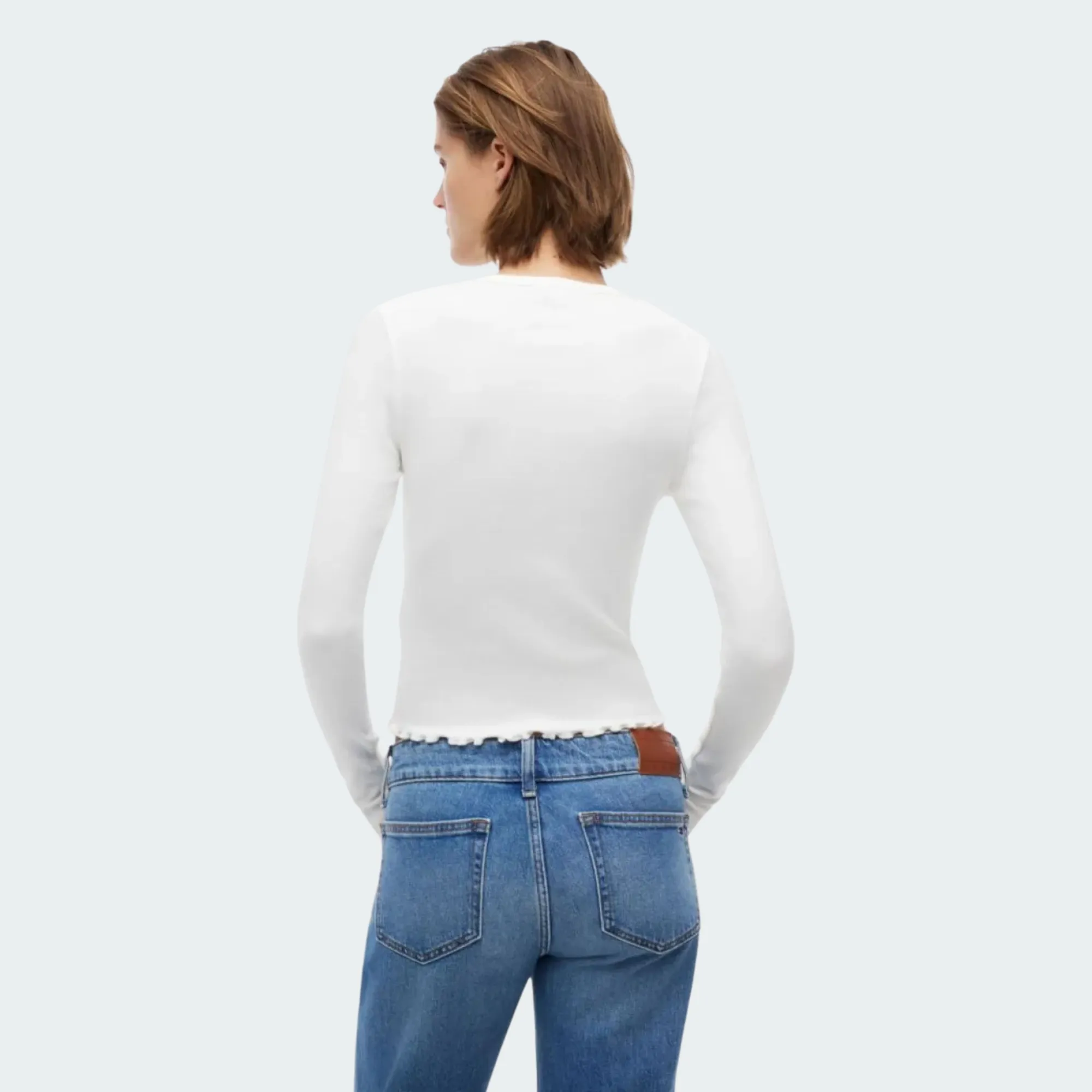 TOMMY JEANS WOMENS SLIM SH LETTUCE EDGE RIB LS