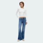 TOMMY JEANS WOMENS SLIM SH LETTUCE EDGE RIB LS