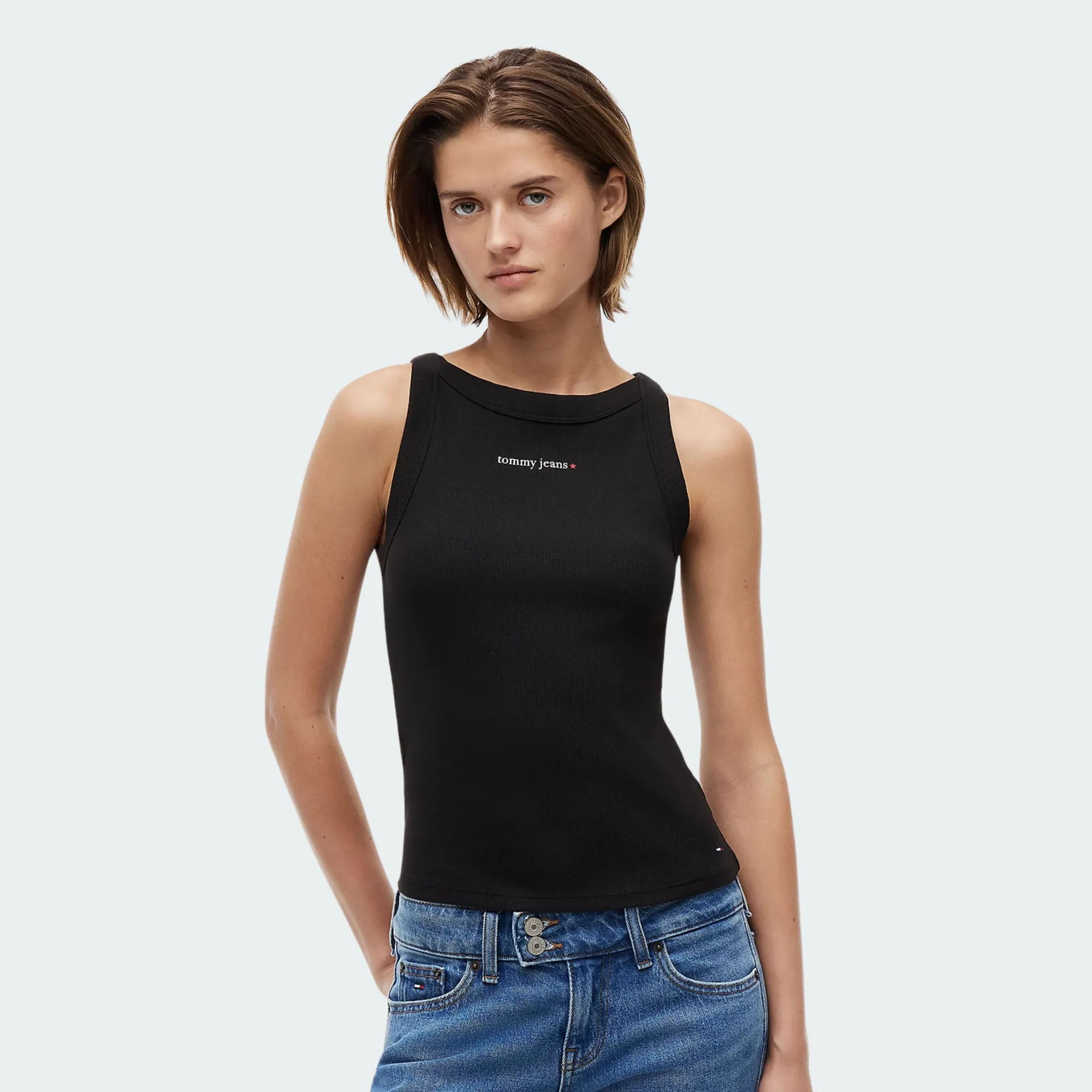 TOMMY JEANS WOMENS SLIM ESSENTIAL LOGO RIB TANK