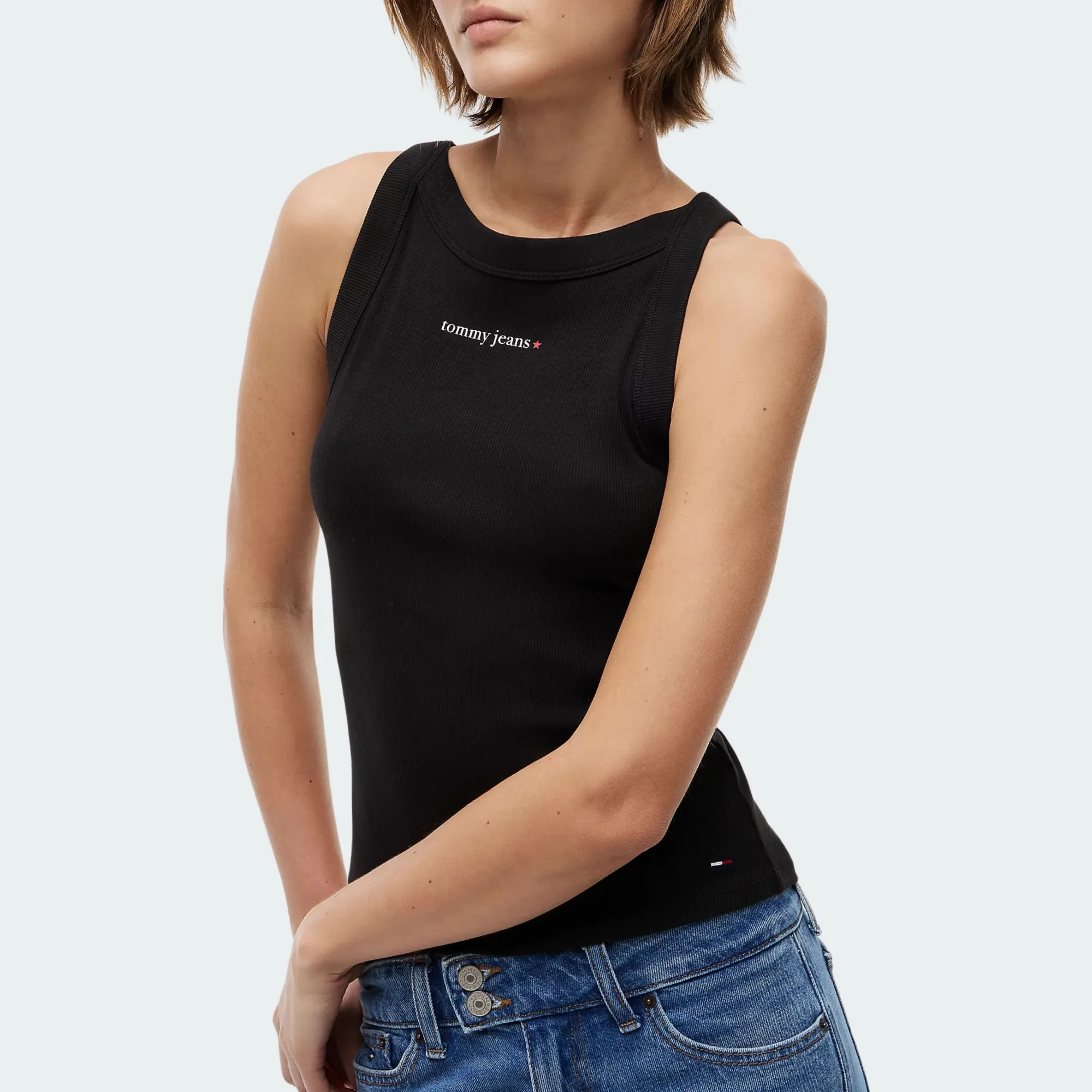 TOMMY JEANS WOMENS SLIM ESSENTIAL LOGO RIB TANK
