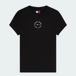 TOMMY JEANS WOMENS SLIM ESSENTIAL LOGO2 RIB TEE