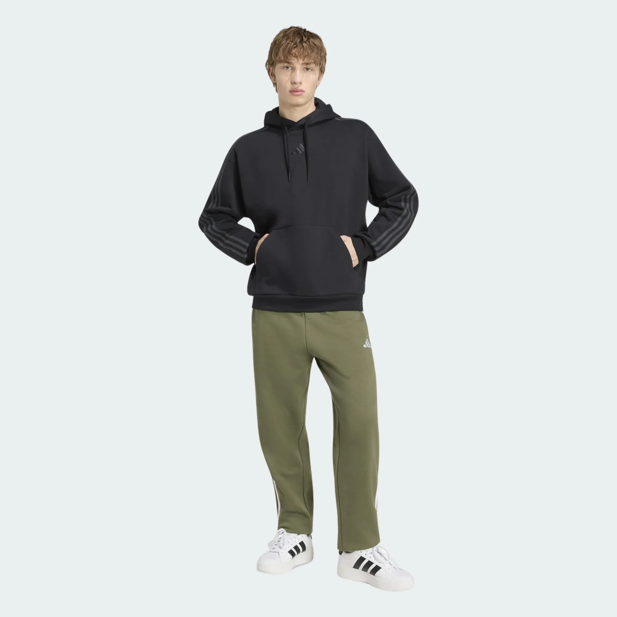 ADIDAS MENS 3 STRIPES FLEECE HOODIE