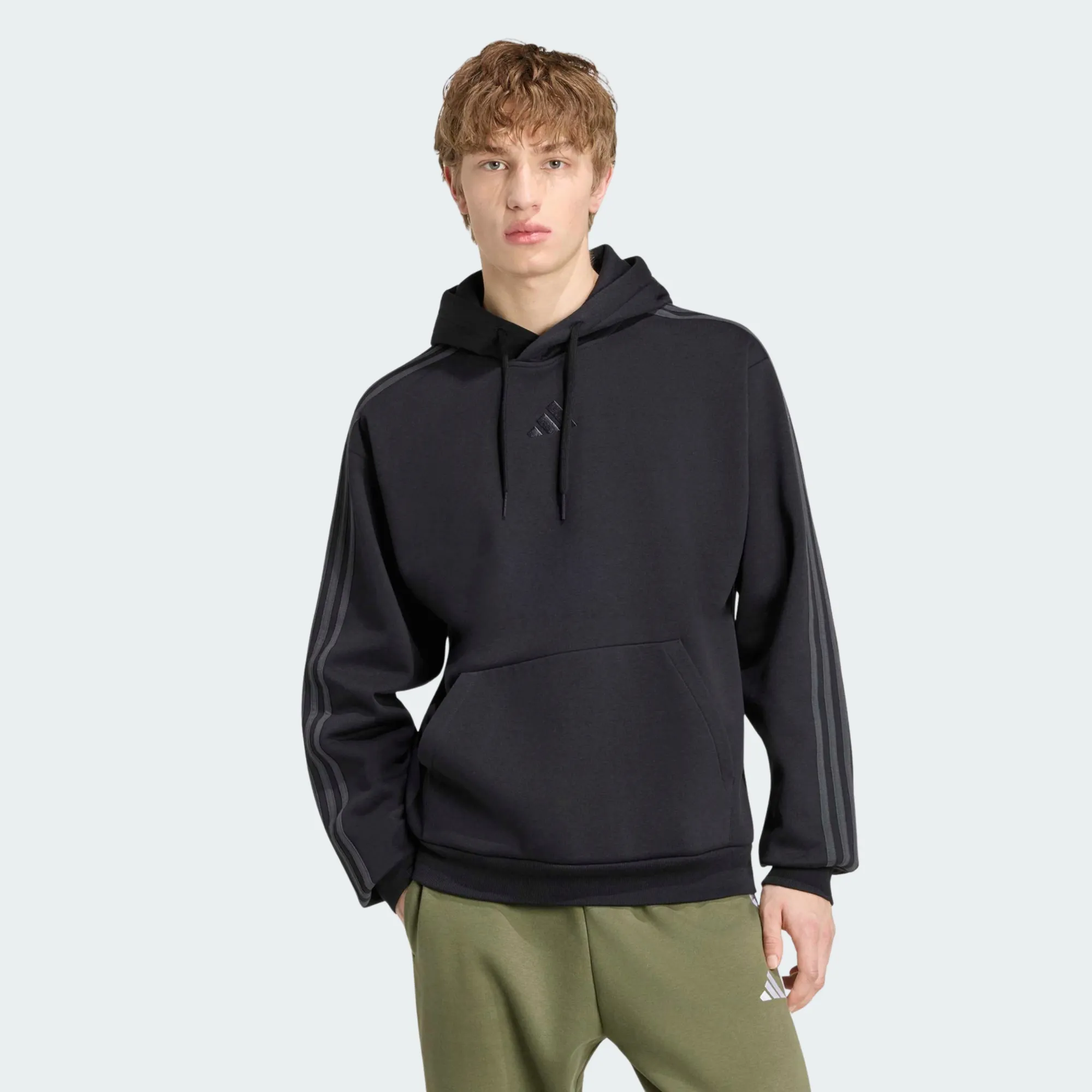 ADIDAS MENS 3 STRIPES FLEECE HOODIE
