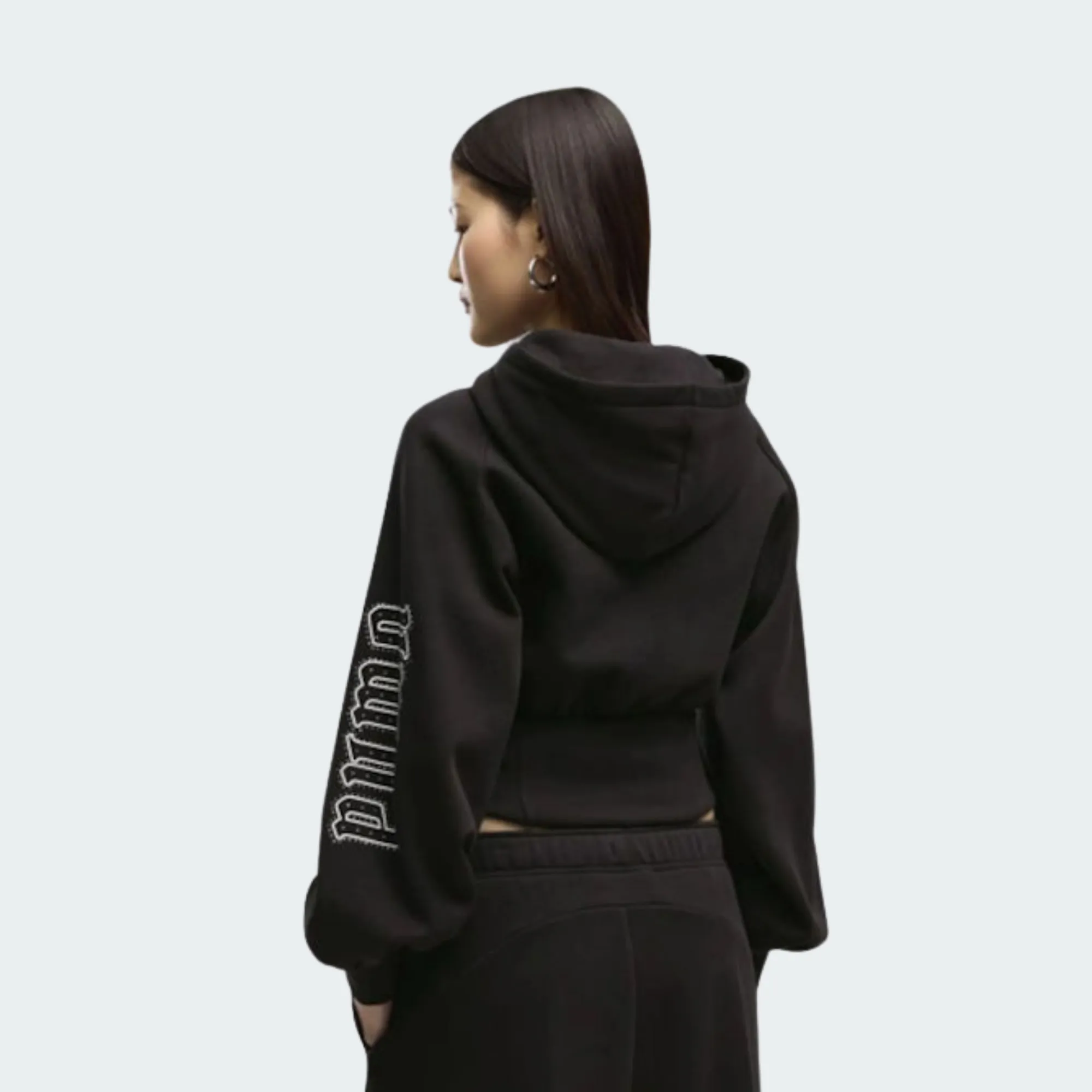 PUMA STREET GLAM BEDAZZLED ZIP BALLOON SLEEVE HOODIE