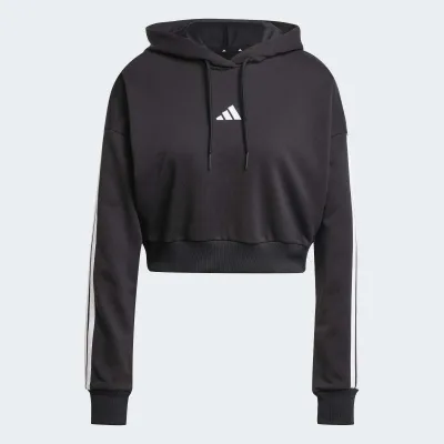 ADIDAS WOMENS 3 STRIPES FRENCH TERRY CROPPED HOODIE
